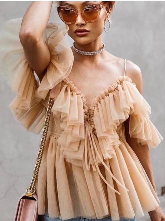Nasty Gal Tops - Nasty Gal Blush Tiered Tulle Top